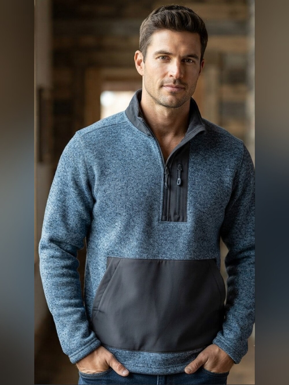 Men’s Reel Life Blue Quarter-Zip Pullover Sweater